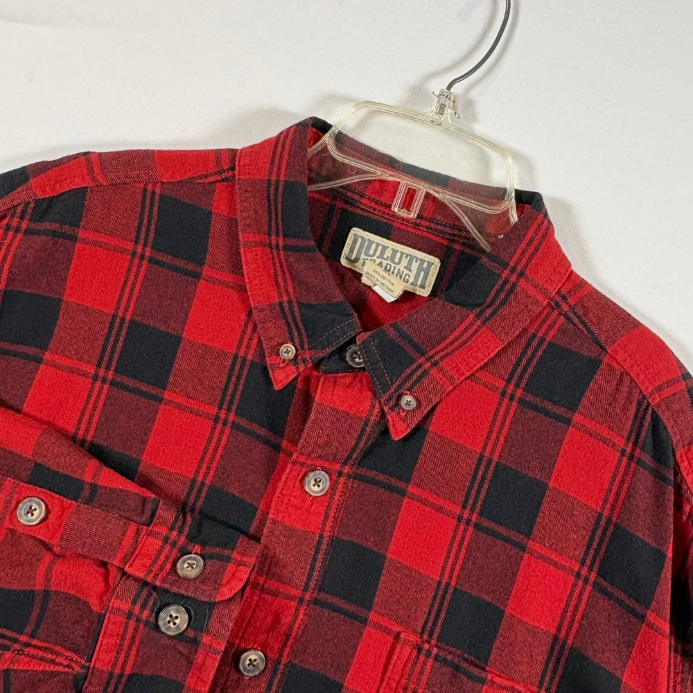 Duluth Trading Co Mens XL Red Black Buffalo Plaid Flannel Button Down Shirt